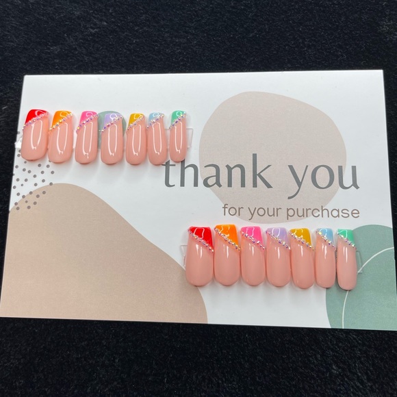 Multi Colorful Diamond Aesthetic Short Press On Nails Set| - Picture 7 of 13